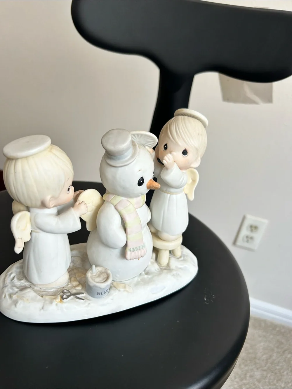 Precious Moments White Snowman with Pastel Scarf and Angels Figurine